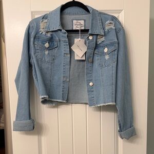 American Bazi Light Blue Denim Jacket with Rhinestone Fringe